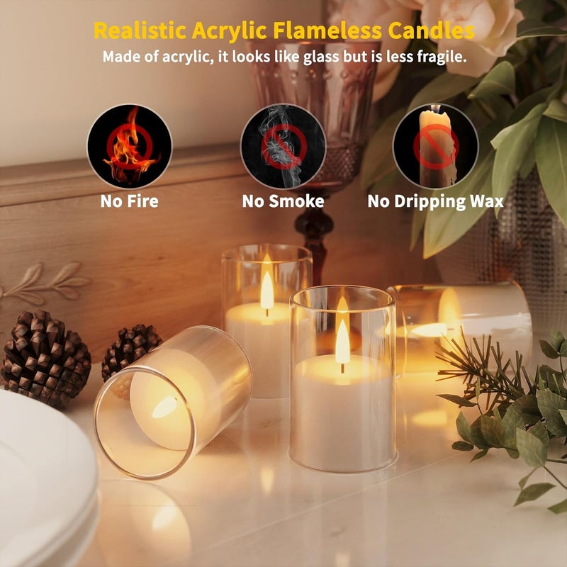 VIODAIM 12Pack Flickering Flameless LED Candles with Timer, Battery Powered - Small Pillar & Votive, Clear (2"X3") - Image 2